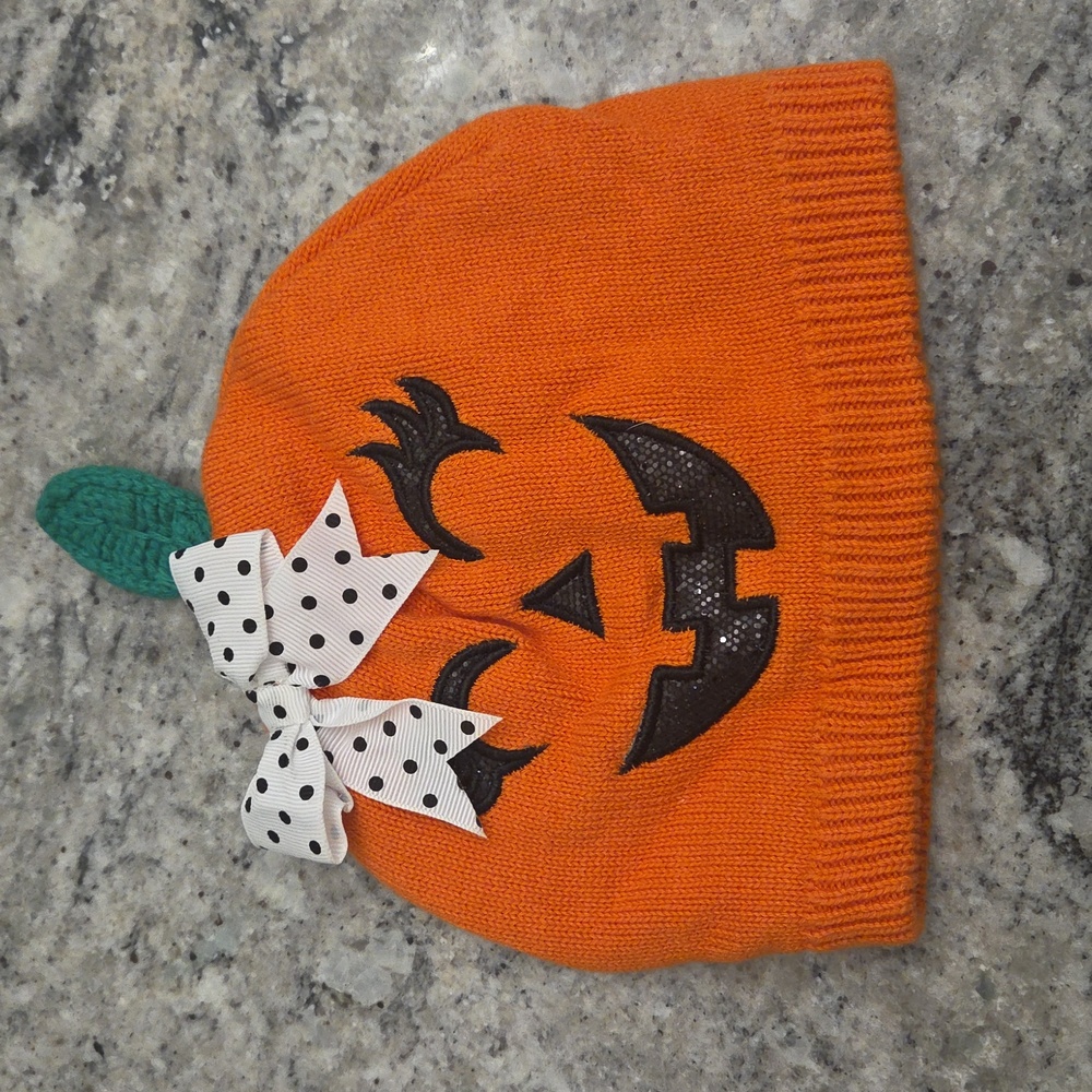 Koala Kids Orange Pumpkin Beanie with Polka Dot Bow
